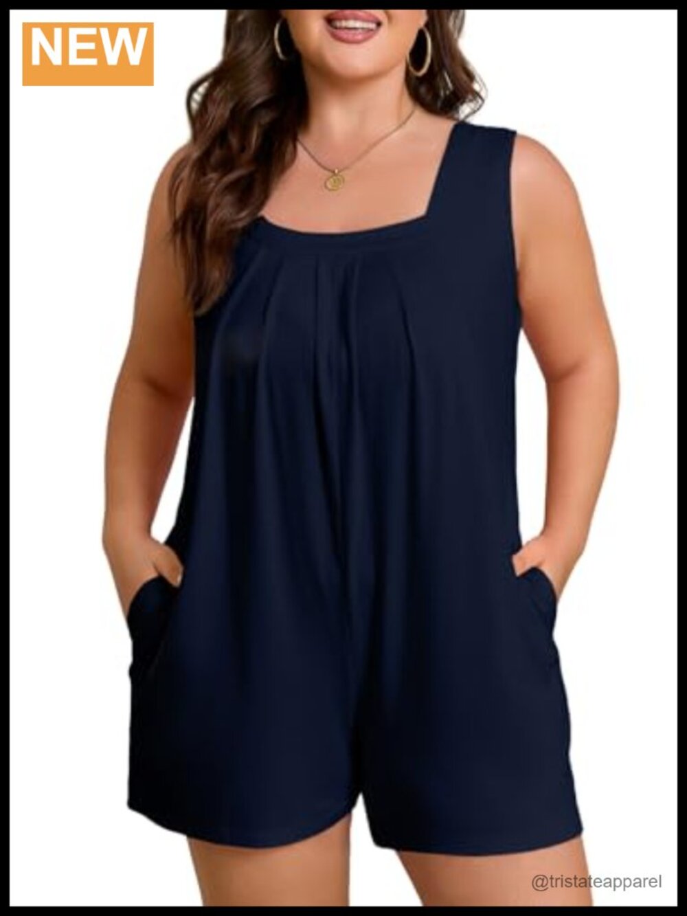 Plus Size Sleeveless Jumpsuit Square Neck Wide Leg Pleated Front Romper